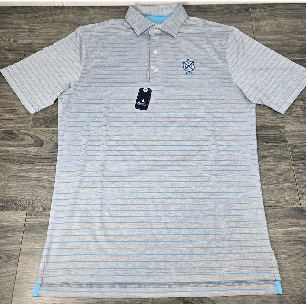 johnnie-O Light Gray Polo with Blue Stripe